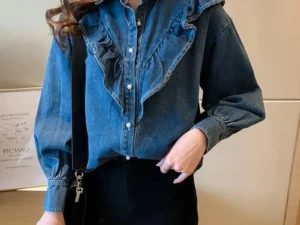 Korean Female Long Sleeved Denim Shirt Coat Spring Autumn Women Leisure Loose Fitting Jeans Coat Ladies Fashion Cowboy Blouse