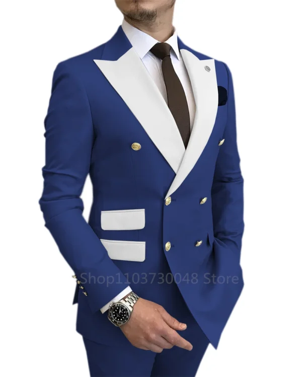New Design Slim Fit 2 Piece Wedding Men Suits Solid Groom Tuxedos Formal Suits for Prom Party Best Man Peak Lapel Blazer Pants - Image 7