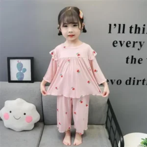 Summer Children's Pajama Sets for 1-9 Years Baby Girls Clothes Suit Cute Floral Ice Silk Kids Clothes Top+Pants Pajamas for Kids - Image 3