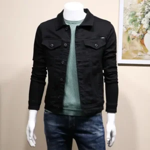 Male Jean Coats Button Autumn Men's Denim Jacket Slim Fit Black Cheap Price Stylish Winter 2024 High Quality Original Outerwear - Image 5