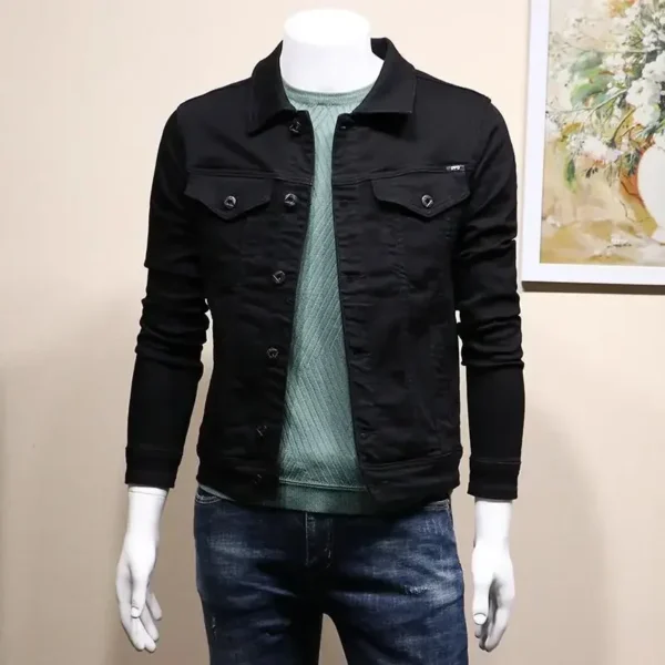 Male Jean Coats Button Autumn Men's Denim Jacket Slim Fit Black Cheap Price Stylish Winter 2024 High Quality Original Outerwear - Image 5