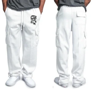 Men Fashion Pants dragon print Solid Color Pockets Baggy Pants Casual Loose Trousers High Waist Drawstring Cargo Pants - Image 4