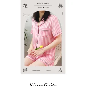 High-grade Striped Short-sleeved Pajamas for Women Summer Wear Thin Lapel Home Clothes Pajamas Set for Women Nightwear Nightie - Image 7