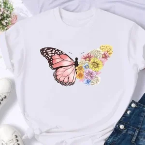 Women's European and American Clothing Butterfly Letter Printed Short-sleeved T-shirt Tops Graphic T Shirts Harajuku - Image 5