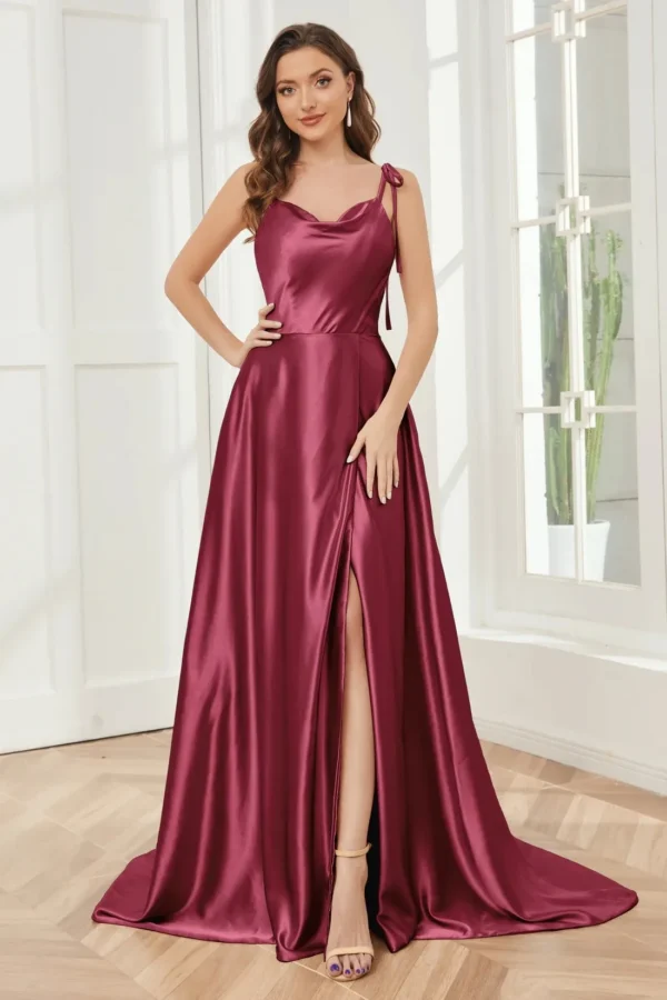 BABYONLINE Elegant Bridesmaid Dress Cowl Neck Adjusted Spaghetti Silky-satin Fabric A-line Silhouette Wedding Women Long Gown - Image 3