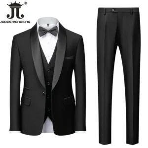 M-6XL Jacket Vest Pants Solid Color Men's Formal Business Office Suit Groom Wedding Dress Party Blazer Waistcoat Trousers Tuxedo - Image 4