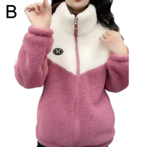 Colored Thickened New Jackets Lamb Fleece Long Sleeve Autumn Length Elegant Outwear Zipper Mid Coats Women Tops Winter Quil B7I3 - Image 4