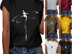 Explosive Tops Dragonfly Printed Original Collar Casual Base Shirt Short-sleeved Women's T-shirt Oversized T Shirt Clothes Tees