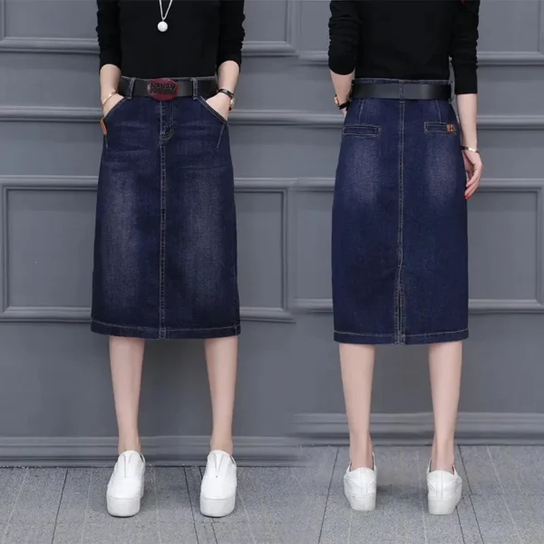 Cowboy midi Skirt Mid length 2025 New Spring Summer Denim Wrapped Hip high waist split A-line skirt Women's Casual Clothes - Image 4