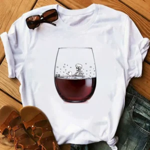 New Red Wine Glass Girls Printed T-shirt Summer Short Sleeve Men and Women Short Sleeve T-shirt Oversized T Shirt Harajuku Tops - Image 4