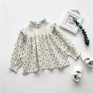 2-8Y Ins Spring Girls Blouses Lace Collar Fragmented Flower Infant Girls T-shirts Long Sleeve Loose Toddler Girls Peter Pan Top - Image 3