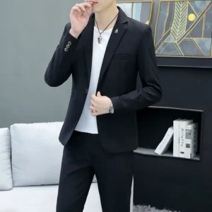 Slim Fit Two-Piece Suit Casual Business Style Solid Color Autumn Dress Suit with Trousers Included Stylish Men's Costume - Image 6