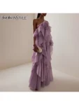 TWOTWINSTYLE Solid Spliced Ruffles Elegant Dresses For Women Halter Sleeveless High Wasit Backless Loose Dress Female Fashion