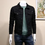 Male Jean Coats Button Autumn Men's Denim Jacket Slim Fit Black Cheap Price Stylish Winter 2024 High Quality Original Outerwear