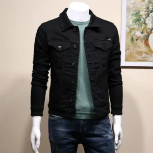 Male Jean Coats Button Autumn Men's Denim Jacket Slim Fit Black Cheap Price Stylish Winter 2024 High Quality Original Outerwear
