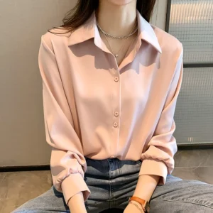 Plus Size Shirts Spring Summer Fashion Female Long Sleeve Loose Solid Blouse Tops Casual Chiffon Shirt Women Office Lady Shirts - Image 4