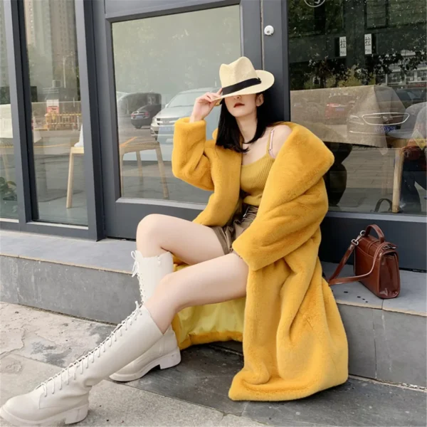 Winter Contrast Faux Fur Coat Women Long Sleeve Thick Warmth Outwears OvercoatAutumn New Clothes - Image 3