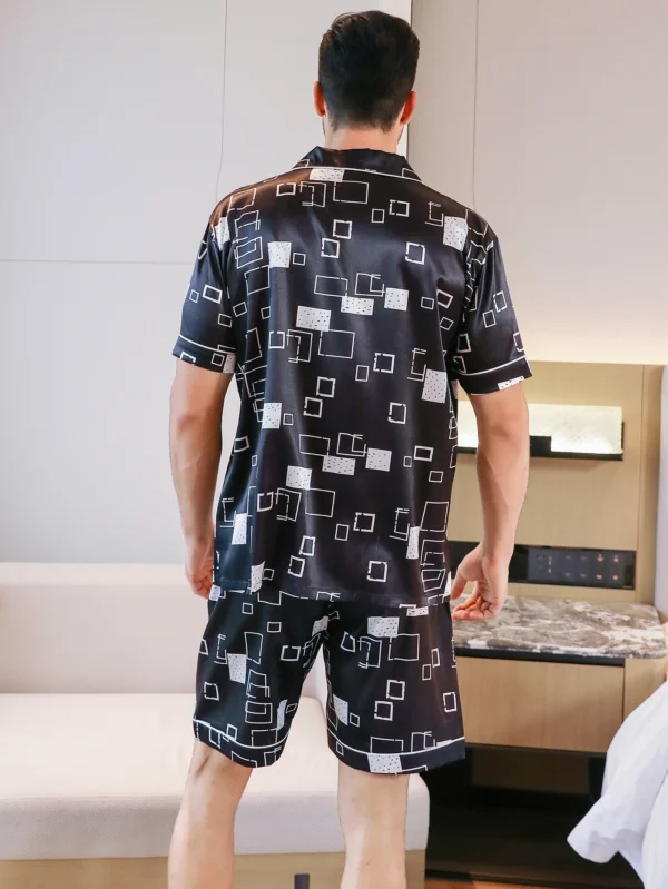 Two piece sets for men's pajamas summer short sleeved shorts checkered pattern printed home clothing sleepwear set - Image 4