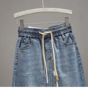 Korean Lady Large Size 5XL Denim Maxi Skirt Spring Summer Women Lace Up Jeans Long Skirts Femme In Half Body Cowboy A-line Skirt - Image 7