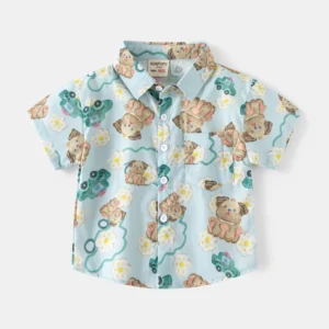 Children's Clothing Boys Short Sleeves Shirt Summer Beach Leaves Dinosaur Printed Blouse Hawaiian Aloha Top Shirts for 2-8y Kids - Image 7