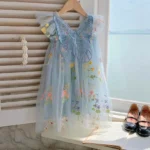 Sweet Baby Girls Embroidery Floral Mesh Dress Infant Toddler Tutu Skirt Kids Girls Ruffled Casual Sleeveless Dresses 1-5Years