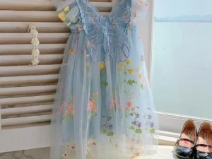 Sweet Baby Girls Embroidery Floral Mesh Dress Infant Toddler Tutu Skirt Kids Girls Ruffled Casual Sleeveless Dresses 1-5Years