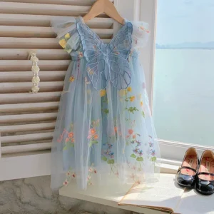 Sweet Baby Girls Embroidery Floral Mesh Dress Infant Toddler Tutu Skirt Kids Girls Ruffled Casual Sleeveless Dresses 1-5Years