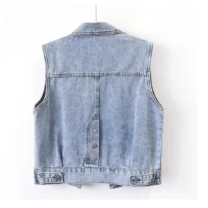 2024 Fashion Design Sequins Denim Vest Summer Autumn Women's Waistcoat Korean Leeveless Denim Jeans Jacket Female Vest Tops - Image 3