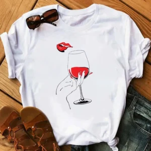 New Red Wine Glass Girls Printed T-shirt Summer Short Sleeve Men and Women Short Sleeve T-shirt Oversized T Shirt Harajuku Tops - Image 5