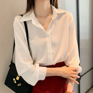 Plus Size Shirts Spring Summer Fashion Female Long Sleeve Loose Solid Blouse Tops Casual Chiffon Shirt Women Office Lady Shirts - Image 3