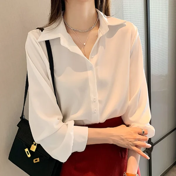 Plus Size Shirts Spring Summer Fashion Female Long Sleeve Loose Solid Blouse Tops Casual Chiffon Shirt Women Office Lady Shirts - Image 3