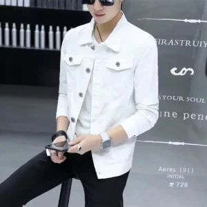 Men's Denim Jacket Red Korea Male Jean Coats Slim Fit Low Cost Fast Delvery Big Size Lxury in Lowest Price Branded Menswear Worn - Image 5
