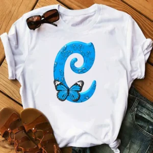26 English Letters Butterfly Print T-shirt Short Sleeve Women Oversized T Shirt Tops Graphic T Shirts Harajuku Harajuku - Image 5