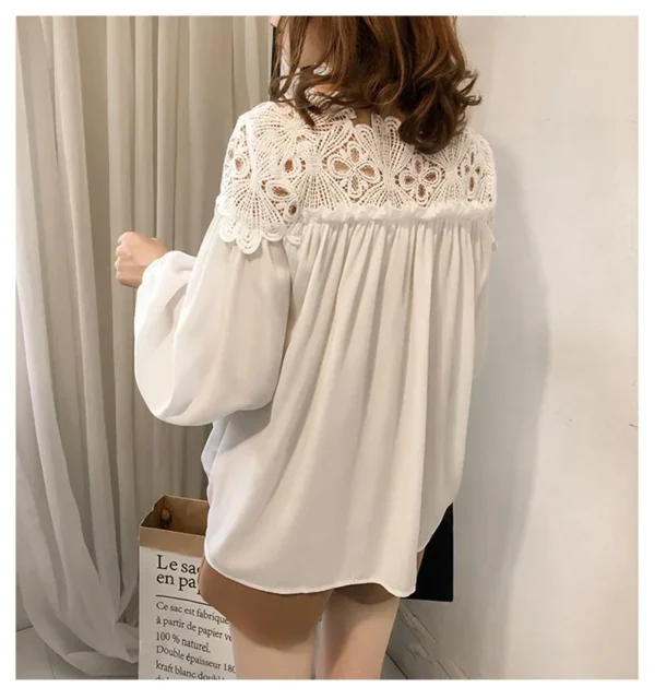 Lace Mesh Women Shirt Embroidery Patchwork Blouses 2025 Spring Long Sleeve Tops Casual Loose BlousesFemale Blusas Pullover - Image 3