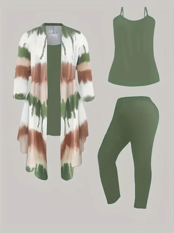 Plus Size 1XL-5XL Women Three-Piece Outfit Tie Dye Top Solid Color Tank Top Elastic Waist Pants Set Women Casual Summer Clothes - Image 6