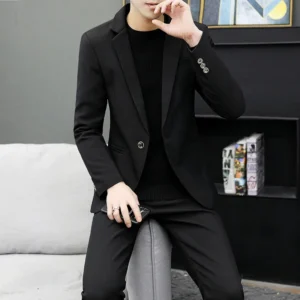 2024 High quality casual suit for men (suit + trousers) Young solid color handsome Korean version fashion slim two-piece set - Image 5