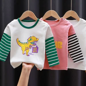 High Quality Soft Skin Friendly Comfort Children Cotton Long Sleeves Shirts Suitable Spring Tops Daily Wear for Boys and Girls