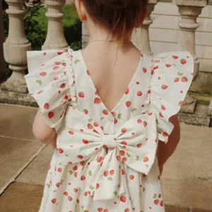 2025 Summer KS Baby Girls Cherry Strawberry Bow Princess Dresses Kids Cotton Clothes Girls Floral Printed Casual Tank Slip Dress - Image 3