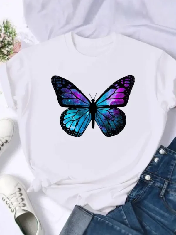 Women's European and American Clothing Butterfly Letter Printed Short-sleeved T-shirt Tops Graphic T Shirts Harajuku - Image 7