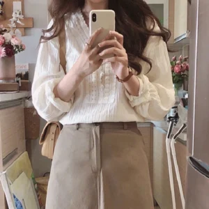 Summer Elegant Lace Blouse Fashion Women New Long Sleeve Loose Casual Shirt Ladies Office Spring V Neck Female Tops 8225 - Image 5