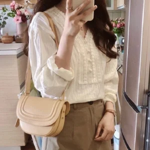 Summer Elegant Lace Blouse Fashion Women New Long Sleeve Loose Casual Shirt Ladies Office Spring V Neck Female Tops 8225 - Image 4
