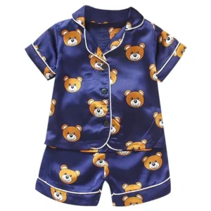 Children's Pajama Set Cartoon Little Bear Girl Ice Silk Satin Top and Pants Set Boys' Pajamas Spring/Summer Baby Set - Image 6