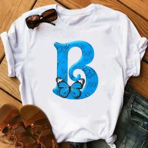 26 English Letters Butterfly Print T-shirt Short Sleeve Women Oversized T Shirt Tops Graphic T Shirts Harajuku Harajuku - Image 4