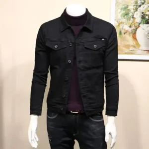 Male Jean Coats Button Autumn Men's Denim Jacket Slim Fit Black Cheap Price Stylish Winter 2024 High Quality Original Outerwear - Image 7