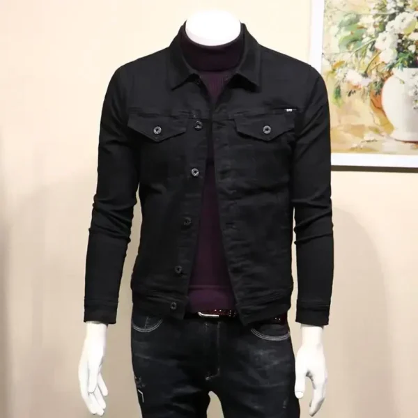 Male Jean Coats Button Autumn Men's Denim Jacket Slim Fit Black Cheap Price Stylish Winter 2024 High Quality Original Outerwear - Image 7