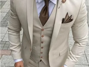 Slim Fit 3 Piece beige Groom Mens Suit Prom Tuxedo Wedding Suits For Men Custom Blazer Terno Masuclino for Party costume homme