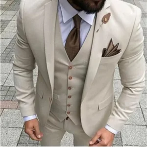 Slim Fit 3 Piece beige Groom Mens Suit Prom Tuxedo Wedding Suits For Men Custom Blazer Terno Masuclino for Party costume homme