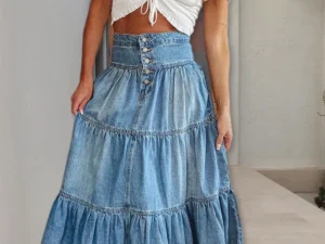 Women's Denim Skirt Boho Elegant Large Hem A-line Casual Fashion Skirts 2024 Spring Summer New Y2k Clothes Streetwear Skirt