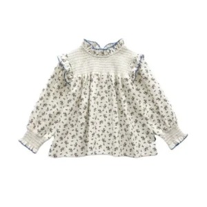 2-8Y Ins Spring Girls Blouses Lace Collar Fragmented Flower Infant Girls T-shirts Long Sleeve Loose Toddler Girls Peter Pan Top - Image 4