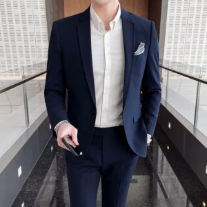 Men's Stylish Handsome Solid Color Suit Two-Piece Set M-4XL High Quality Formal Casual Banquet Fit Trousers Included - Image 3
